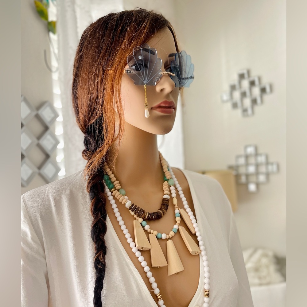 Blue Shell Shaped Pearl Drop Sunglasses